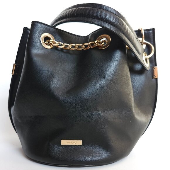 ADORABLE ALDO Mini Bucket Bag Black Gold Tone Key and Hardware - Picture 1 of 10